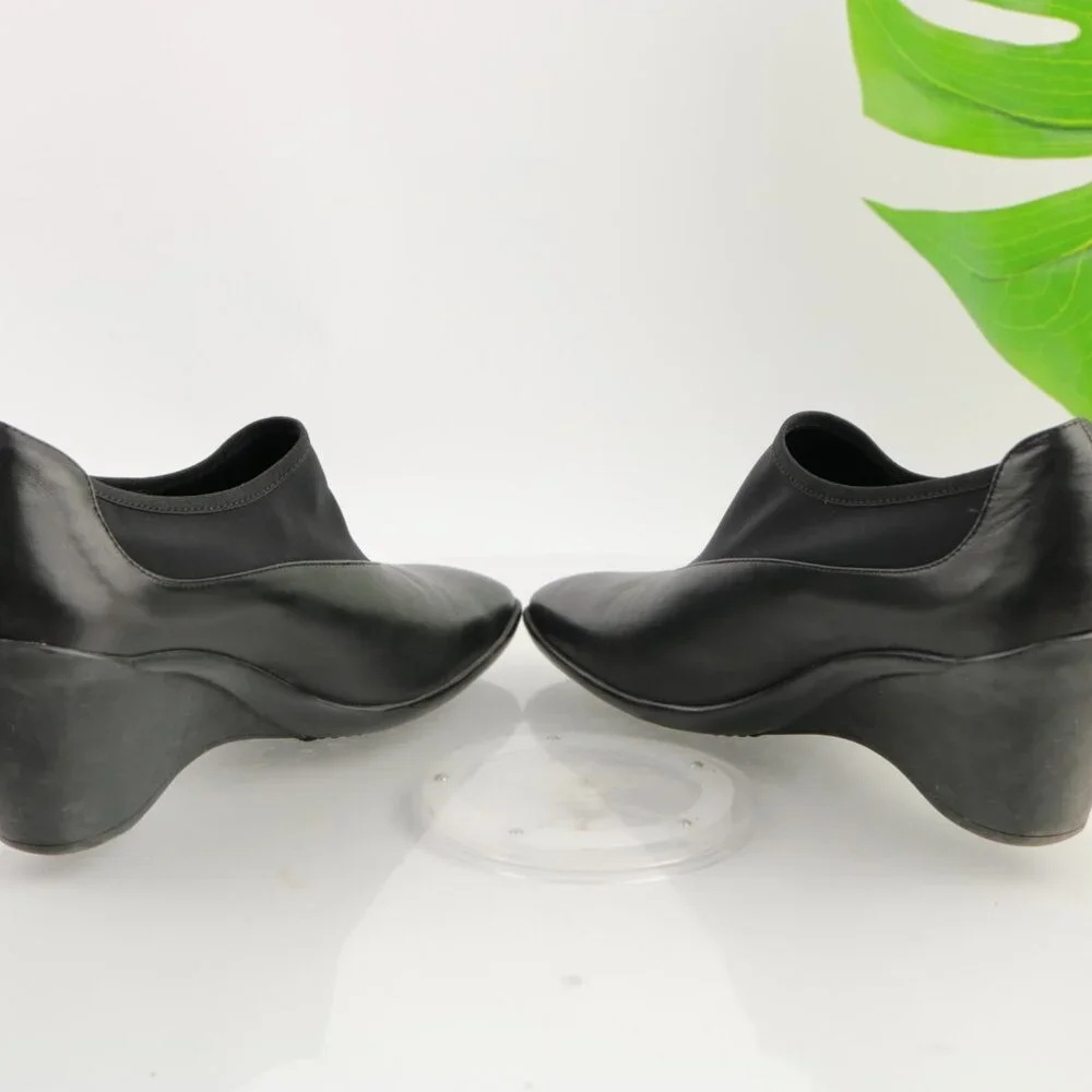 Aquatalia Womens Boot Size 9.5‎ Waterproof Black Leather Bootie Wedge Heel Pumps